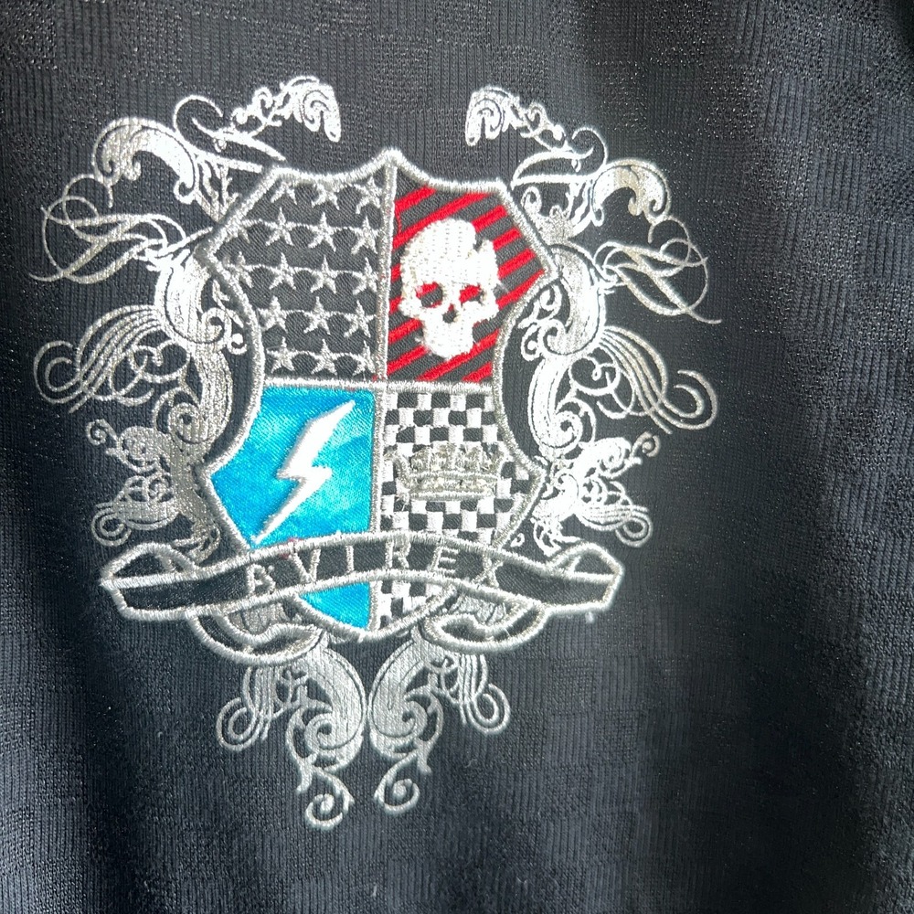 Avirex XL Black Blue Trim Polo Y2K Streetwear Crest Skull Hip-Hop Graphic Shirt - Picture 5 of 11